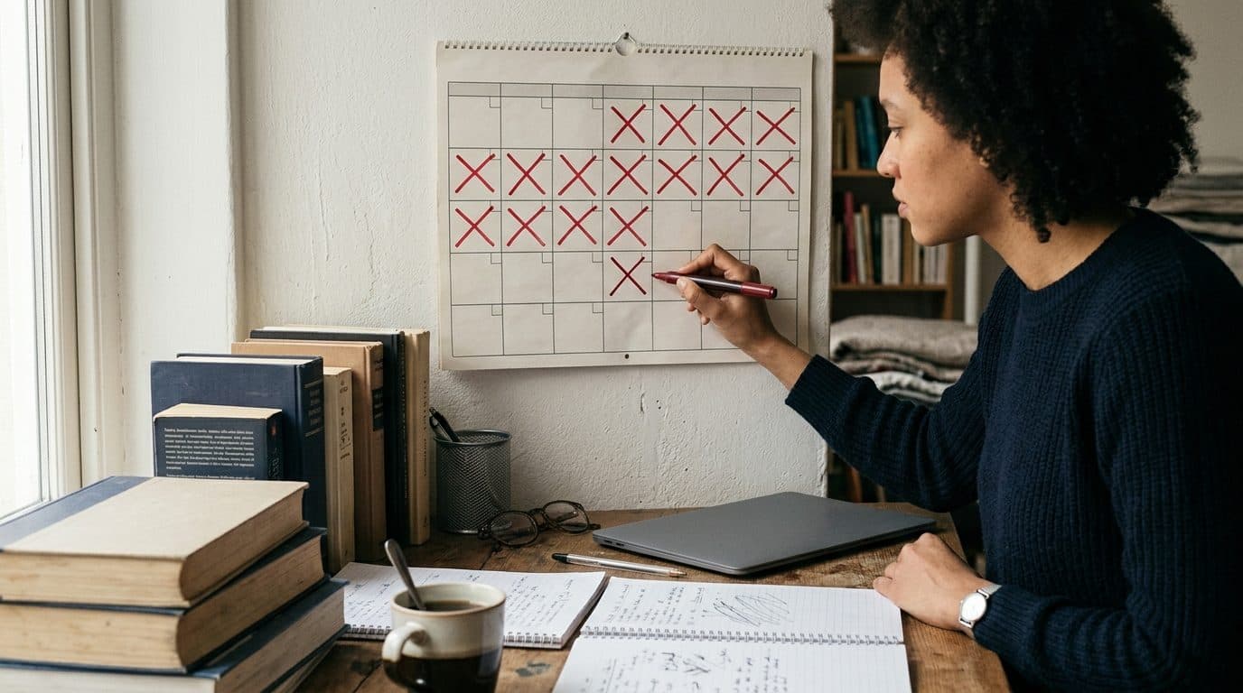 Candidate qui barre un jour de plus sur son calendrier de révision