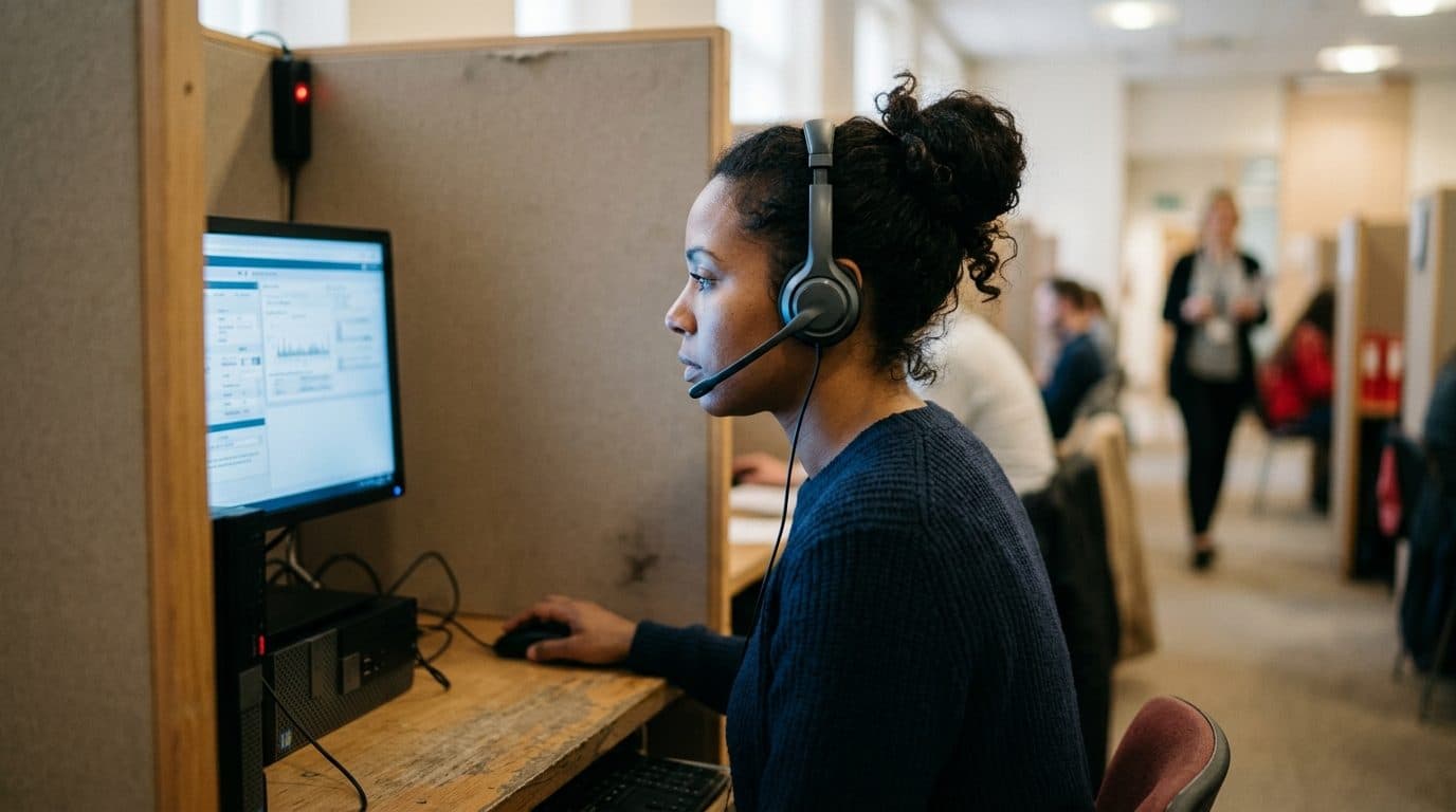 Candidate avec un micro-casque qui passe une épreuve sur ordinateur